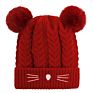 Toddler Cat Embroidery Kids Beanie with Furry Lining