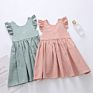 Toddler Girls Flutter Sleeve Clothing Kids Wear Plain Linen Pink Children Clothes Girl Dresses For