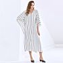 Twotwinstyle V Neck Batwing Short Sleeve Loose Oversized Striped Dress for Women