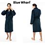 Unisex Navy Robe with Shawl Collar Warm Long Full Length Plush Soft Nightgown Bathrobe for Men