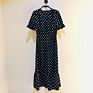 V-Neck Dot Print Corrugated A-Line Slim Waist Short-Sleeved Chiffon Woman Slit Long Dress