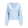 V-Neck Long Sleeve Knit Top Women Fashionable Solid Color V-Neck Womens Knit Loose Hollow-Out Sweater