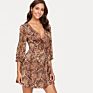 V Neck Woman Leopard Pantern plus Size Dress