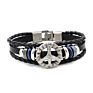 Vintage Alloy Peace Sign Multi-Layer Beaded Baided Leather Bracelets for Men Student Accessories