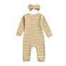 Waffle Stripe Long Sleeve Jumpsuits Infant Baby Unisex Boys Girls Rompers Headbands Set