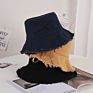 Washed Cotton Solid Color Blank Frayed Wide Brim Fringed Floppy Fisherman Bucket Hat