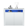 White High Gloss Side Storage Cabinet with 2 Doors and 1 Open Storage Shelf, Cupboard with Led Light