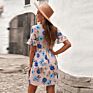 Woman Dress Printed Floral Mini Dresses Ruffled Short Sleeve Crew Neck Dresses Women Elegant