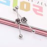 Woman Silver Plated Rose Flower Unisex Long Earrings Stainless Steel Body Piercing Jewelry Ear Studs Industrial Barbell