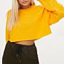 Women Blank Unbranded Edged Crop Top Crewnecks Sweatshirt Cotton French Terry Sweatshirt