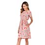 Women Casual Drawstring Dress with Pockets Floral Short Sleeve Dress