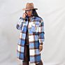 Women Clothing Outdoor Plaid Pocket Turndown Collar Long Sleeve Button down Knee Length Coat