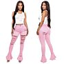 Women High Waist Bell Bottom Distressed Denim Jeans Skinny Pants Flares