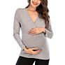 Women Pregnant Nursing Maternity V-Neck Long Sleeve Tops Solid Blouse Casual Breastfeeding Clothes Blusas De Embarazadas