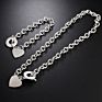 Women Silver O-Shaped Heart-Shaped Accessory Silver Necklace Bracelet Jewelry Set