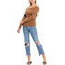 Women Snow Bunny Long Sleeve Off-The-Shoulder Knit Pull- on Top Blouse Top Female