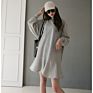 Women Solid Color Long Sleeve Crewneck Fleece Pullover Sweatshirt Dress with Ruffle