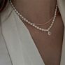 Women's Baroque Square Drop Zircon Freshwater Pearl Pendant Necklace