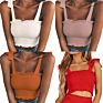 Women's Frill Smocked Crop Tank Top Bow Tie Strap Shoulder Bandeau Stretch Tube Top