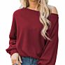 Women's off the Shoulder Long Sleeve Pullover Knit Jumper Baggy Solid Sweater Top