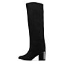 Women's Pu Leather Suede Block Chunky Heel Knee High Long Boots