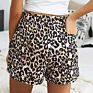 Womens Shorts Leopard Pants Casual High Waisted Drawstring Pocketed Short Shorts