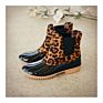 Women's Slip on Ankle Boots Personalized Waterproof Cotton Lined Black and Brown Leather round Toe Snow Rain Duck Boots