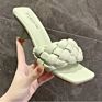 Women's Weave Pumps External Wear High Heels Ladies Solid Color Open Toe Square Women's Head Slippers