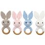 Wooden Ring Crochet Bunny Bear Fox Elephant Deer Giraffe Animal Crochet Rattle Teething Toy