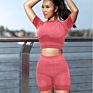 Yoga Sport Set Workout Gym Activewear Suit Short Sleeve Crop Top T Shirt Booty Leggings Set for Women