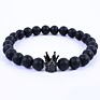 Yoga Stretch Gemstone Black Gold White Crown Cz Zircon Volcanic Stone Men Lava Natural Stone Bead Bracelet