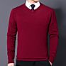 Youth Men's Autumn and Knitwear V-Neck Pullover Pure Color Casual Warm Sweater