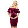 Yq804 Velvet Frock Designs Pregnant Women off Shoulder Short Ruffle Bodycon Prom Mini Velvet Party Dress