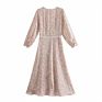 Za Women Chic Printed Mini Dress Vintage Three Quarter Sleeve V-Neck Femalvestidose Dresses