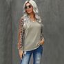 Zacavia Autumn Leopard Print Stitching Long Sleeve Basic Sweatshirt Women's Casual V-Neck Pullover Top