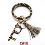 Pu Leather O Bracelet Bangle Key Chain Tassel Acrylic Door Opener Contactless Pendant Wristlet Leopard Print Tassels Key Ring