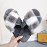 Fluffy Slippers Women Indoor Shoes Ladies Cross Leopard Print Fur Slippers Female Home Fur Slides Faux Fur Slipper