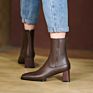 05Dg05-103 Newest Elastic Boots Square Toe Naked Boot Apricot Zipper Back Ankle Boot