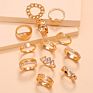 12Pcs Set Flower Star Knuckle Ring Gold Plated Rings Boho Gold Plated Link Chain Crystal Rose for Woman