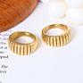18K Gold Plated Stainless Steel Ribbed Ring Jewelry Women Chunky Statement Ring Non Tarnish