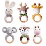 1Pc Baby Teether Music Rattles for Kids Animal Crochet Rattle Elephant Giraffe Ring Wooden Babies Gym Montessori Children's Toys