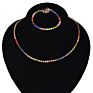 2Sets Shiny Rhinestone Crystal Rainbow Colorful Gold Plate Tennis Necklace Choker with Bracelet for Ladies