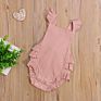 3 Colors 0-24M Infant Baby Girls Boys Rompers Solid Ruffles Short Sleeve Backless Jumpsuits Outfits