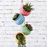 4 Pot Mixed Fall Color Tone Ceramic Hanging Flower Planter Set with Jute Rope