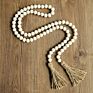 58In Wood Bead Garland with Tassels Farmhouse Beads Rustic Nature Country Decor Prayer Boho Beads Wall Hanging Decoration