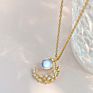 925 Sterling Silver Moon and Star Pendant Necklace Chain Charm Women Moonstone Necklaces Jewelry