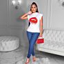 Arrivals Casual Women Short Sleeves Top White T Shirts Red Lips Mouth Printing Outfits Clothing