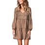 Arrive Women Causal Dresses Ruffle V-Neck Long Sleeve Loose Tunic Mini Dress