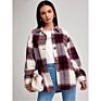 Autumn and Office Ladies Coat Loose Lapel Long-Sleeved Thick Casual Plaid Shirt Jacket Women