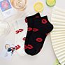 Autumn Ankle Socks Red Lip Design Soft Breathable Couple Socks